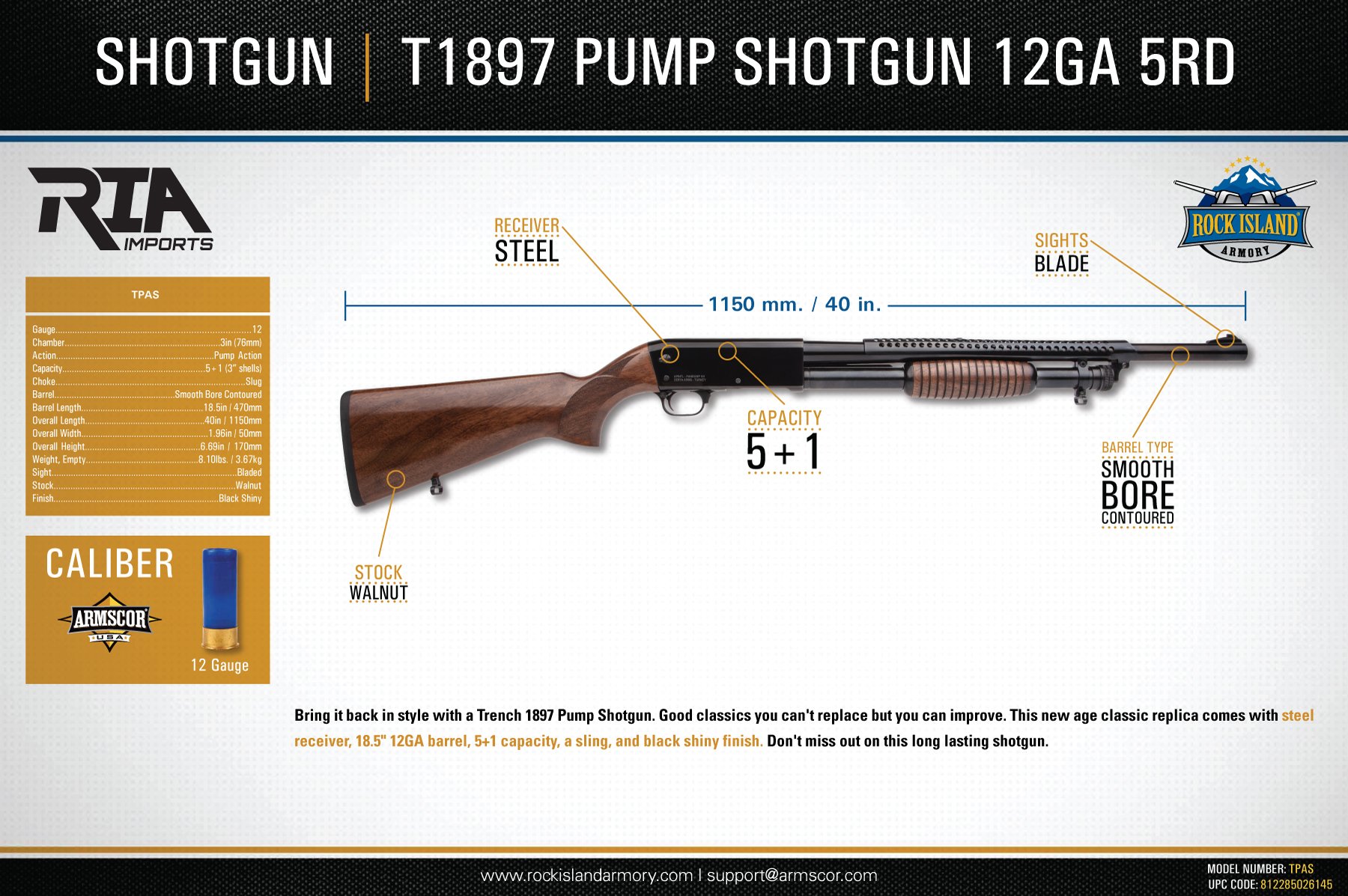 TPAS Pump Shotgun 12GA 5RD.
